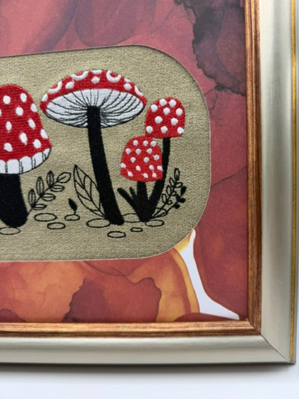 Homemade Red Mushroom Embroidery Art - Picture 3 of 7